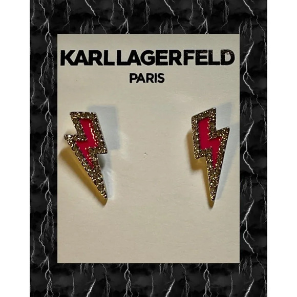 Karl Lagerfeld Paris Silver-Tone Pave Pink Fuchsia Lightning Bolt Stud Earrings - Picture 1 of 2